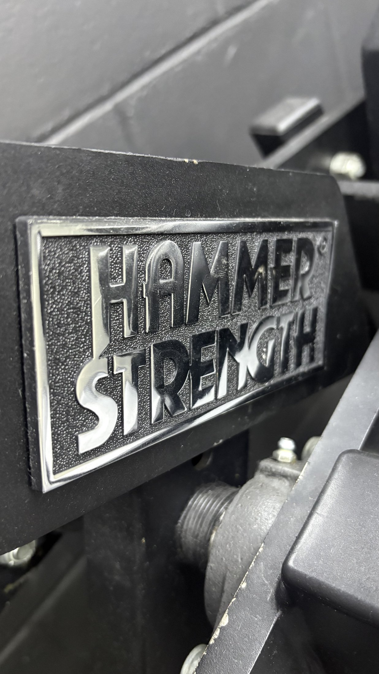 Close-up of a Hammer Strength plate-loaded machine
